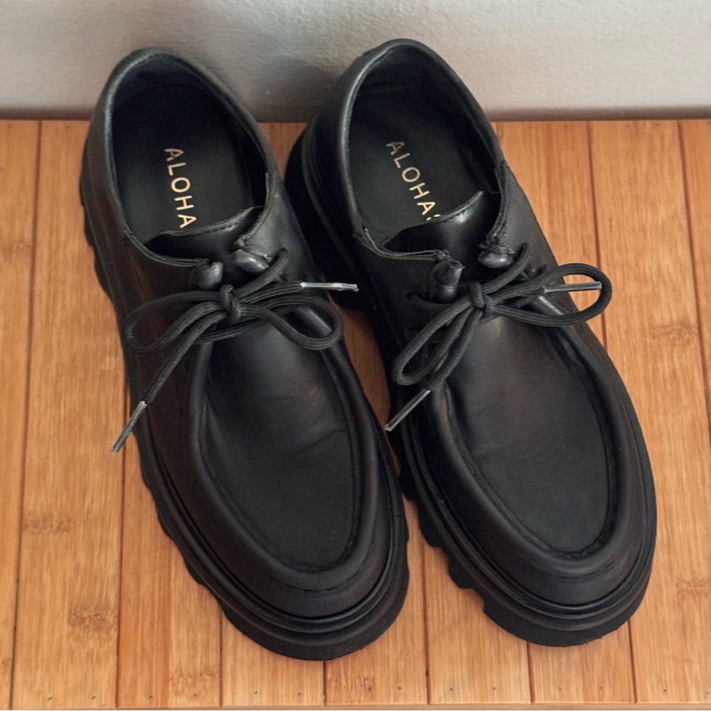 ALOHAS Tycoon Black Leather Loafers